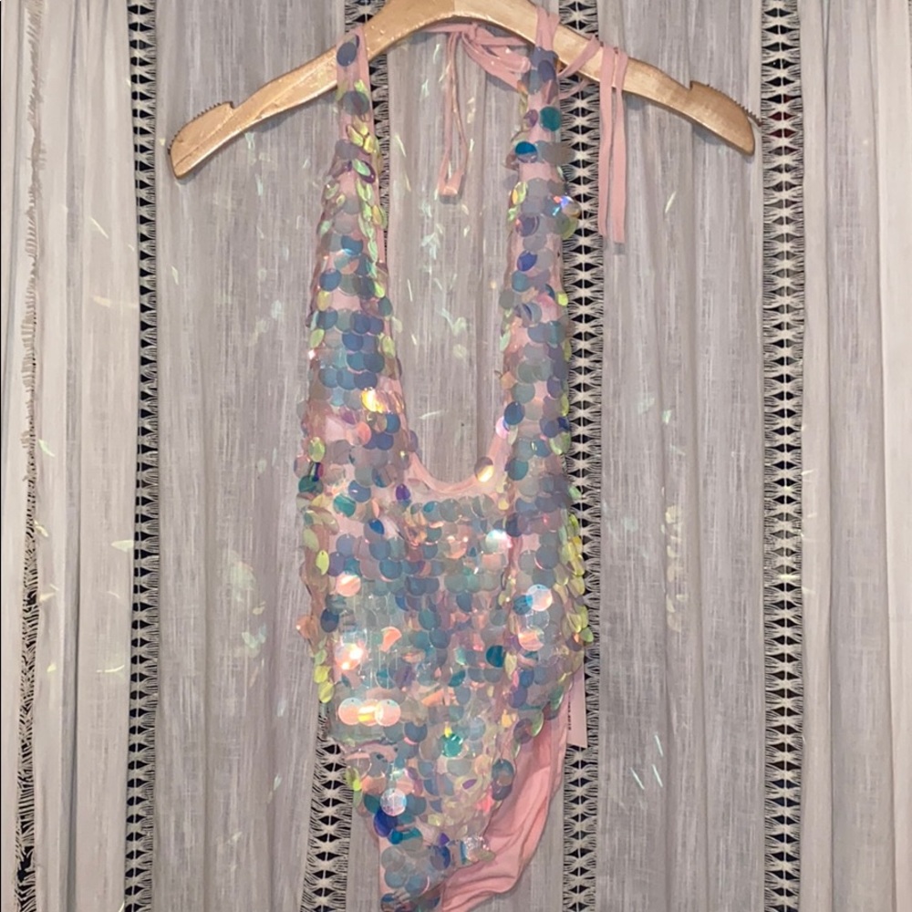 IHeartRaves sequin pink bodysuit